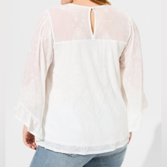 Flocked Mesh Crew Neck Bell Sleeve Swing Top (3X) - Picture 2 of 5